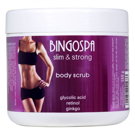 BINGOSPA SLIM&STRONG Gruboziarnisty peeling do ciała - kwas glikolowy, retinol, miłorząb 550g  