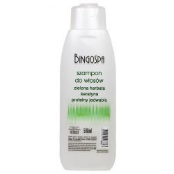 BINGOSPA Szampon do włosów zielona herbata, keratyna i proteiny jedwabiu 500ml   