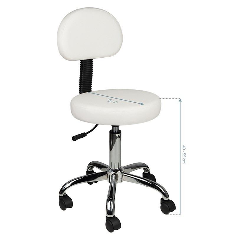 TABORET KOSMETYCZNY Z OPARCIEM AM-9934 BIAŁY 